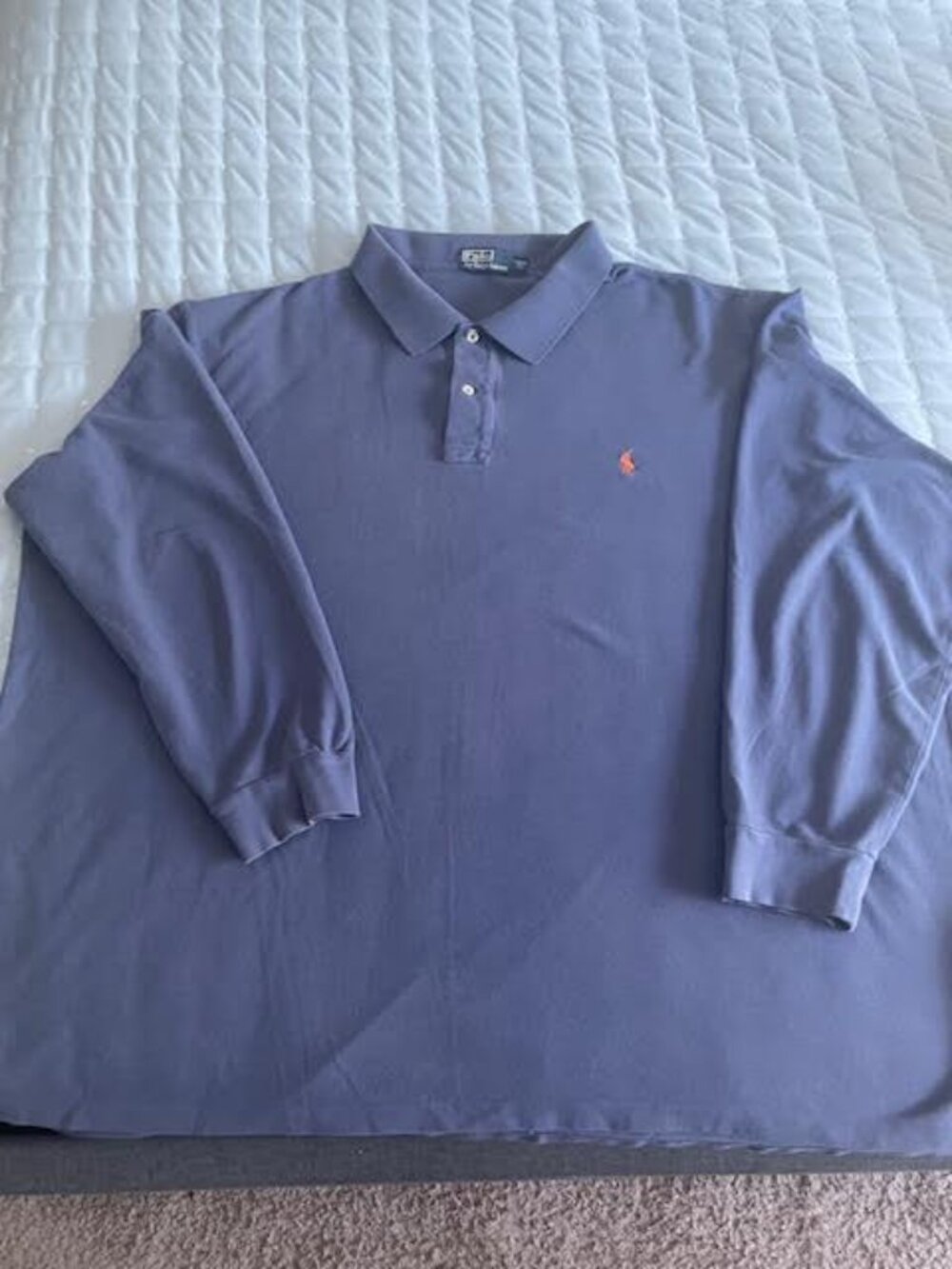 Polo Ralph Lauren Men’s 5XLT Long Sleeve Polo Navy Blue Orange Logo Big & Tall